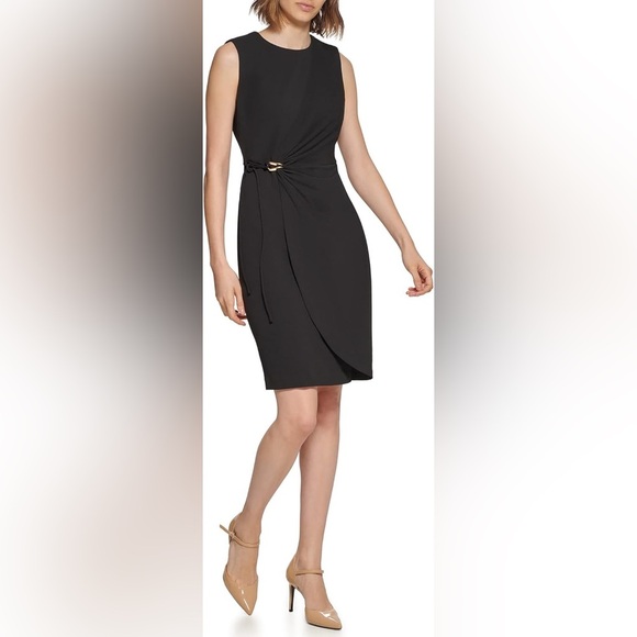 Calvin Klein Core Essential Sleeveless Sheath Dress Faux Wrap Black Size 6 - Picture 1 of 16